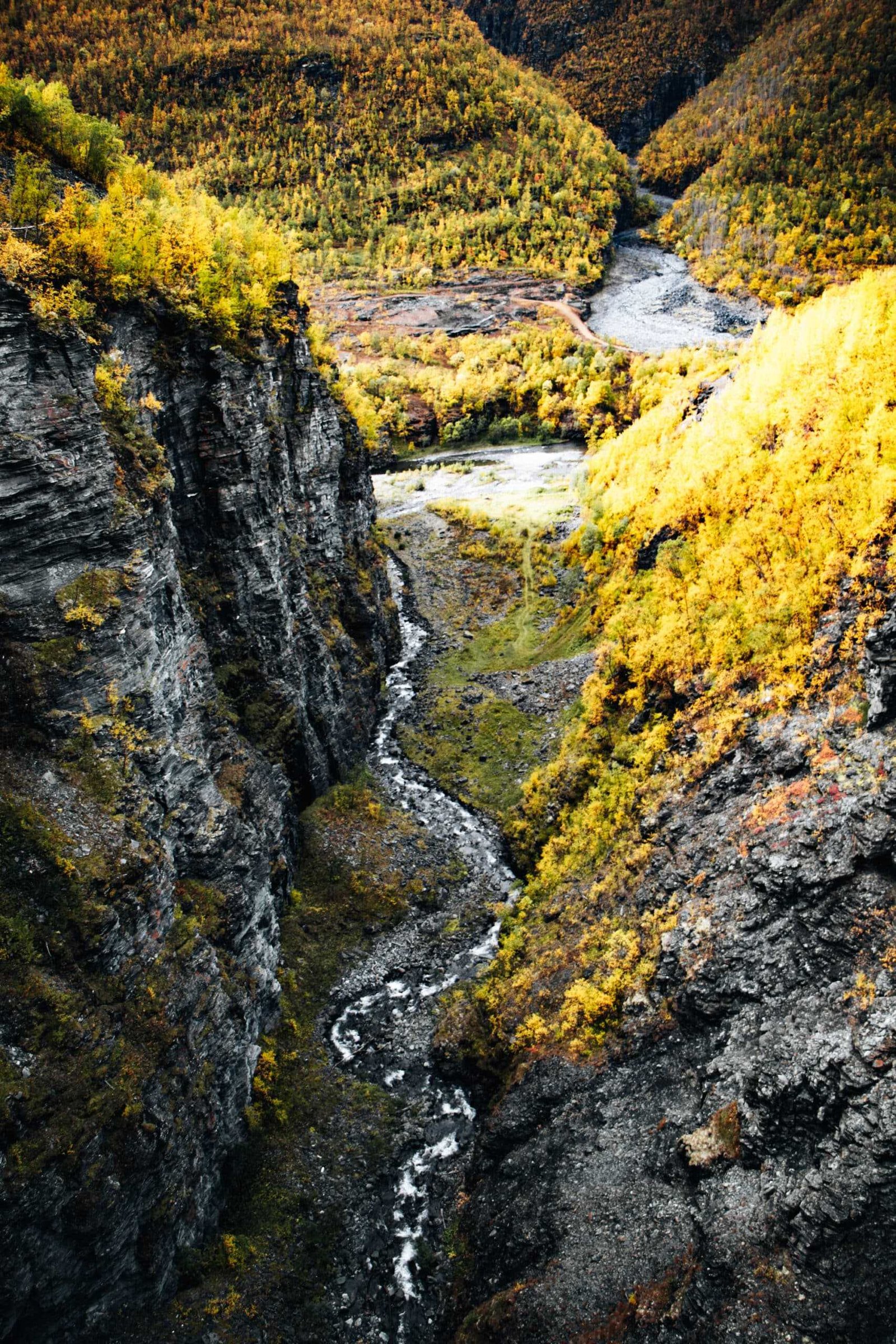Herbstlandschaft bei Wanderung Gorsa Brücke entdecken - Norwegen Roadtrip